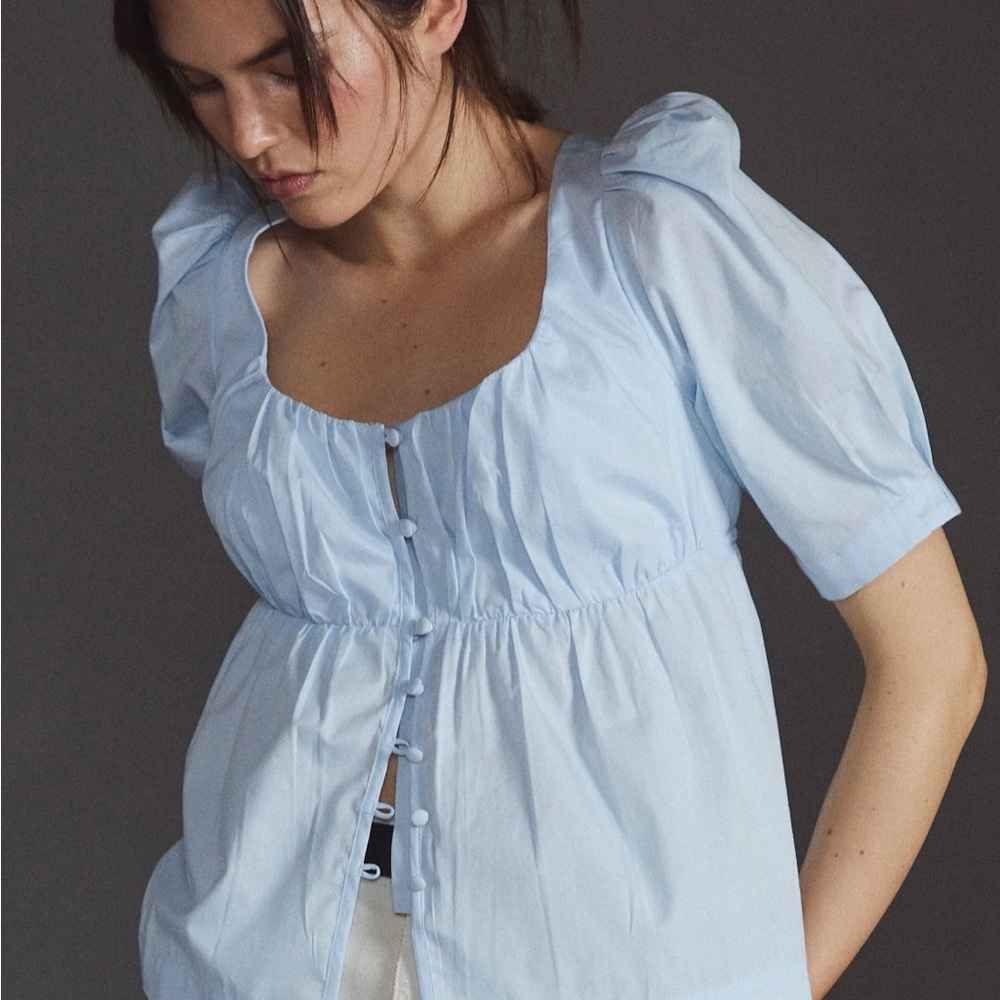 NWT Anthropologie Short Sleeve Scoop Neck Cotton Blouse, size S